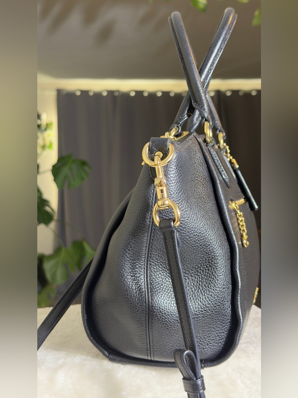COACH Black Elise Satchel Pebbled Leather Crossbody Shoulder Bag Gold Hardware 7 - Picture 6 of 16